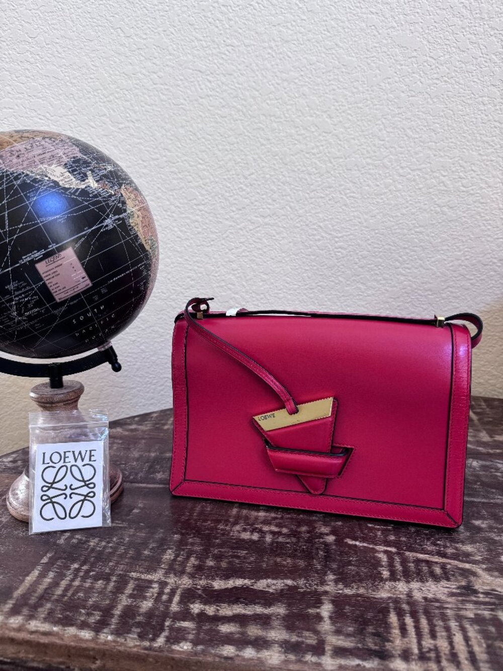 Loewe Red Leather Barcelona Shoulder Bag Authentic + COA